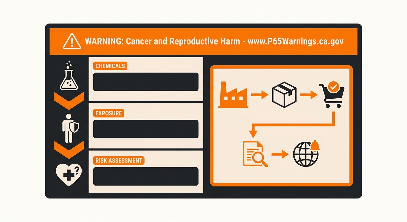 A clean, professional close-up of a consumer product label displaying a California Proposition 65 warning, with the warning t