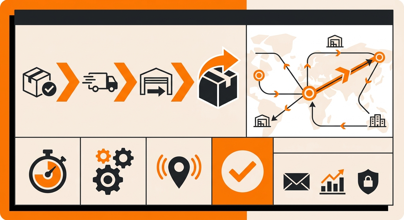 A professional close-up scene of a shipping dashboard or tracking interface displaying a package status marked as 'Forwarded,