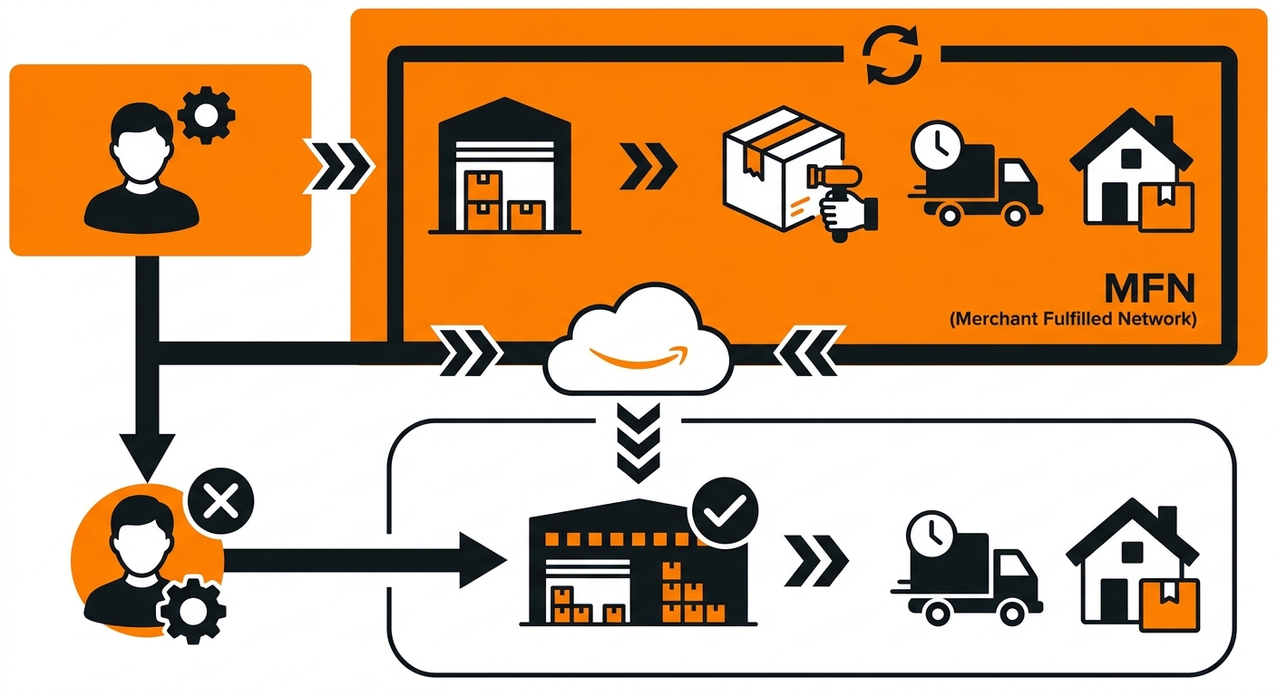 A clean, modern infographic-style illustration showing the Amazon marketplace ecosystem with a highlighted section labeled