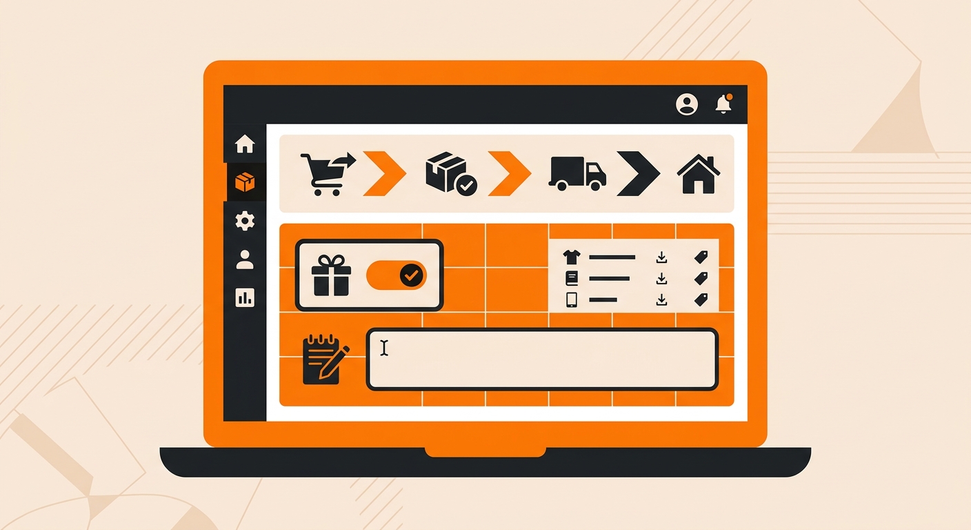 A customer service or order management dashboard displayed on a laptop screen, highlighting a field for gift wrap preferences