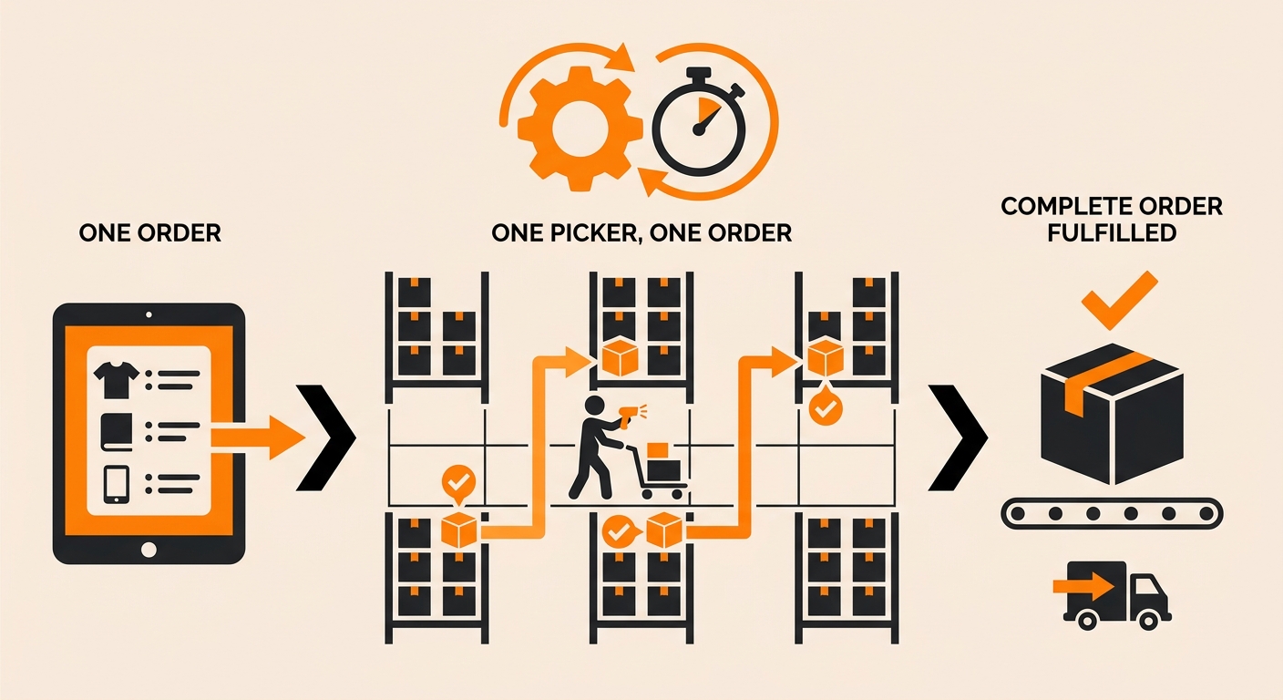 Visual explanation of what is discrete order picking for 3PL and eCommerce fulfillment operators