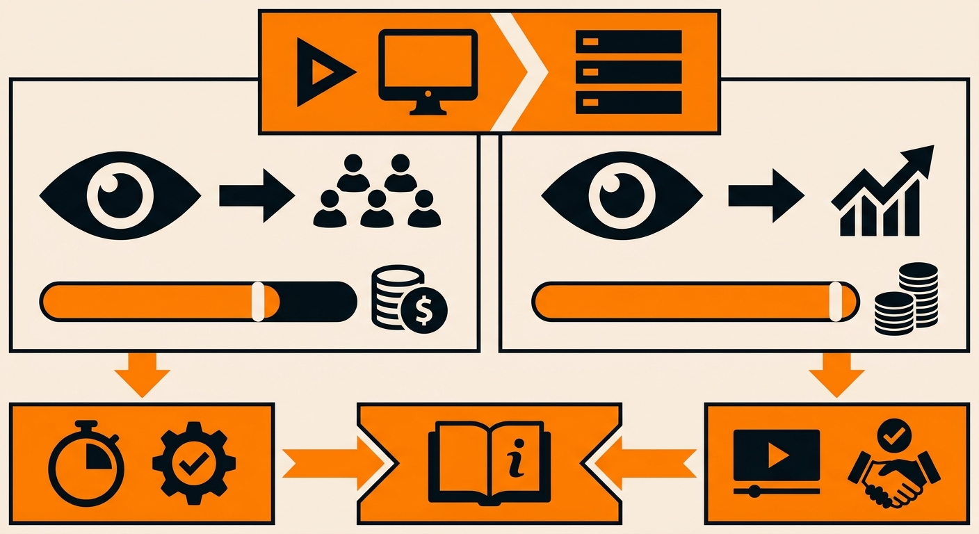 A clean dashboard-style illustration showing a digital rate card for video or display advertising, with metrics like impressi