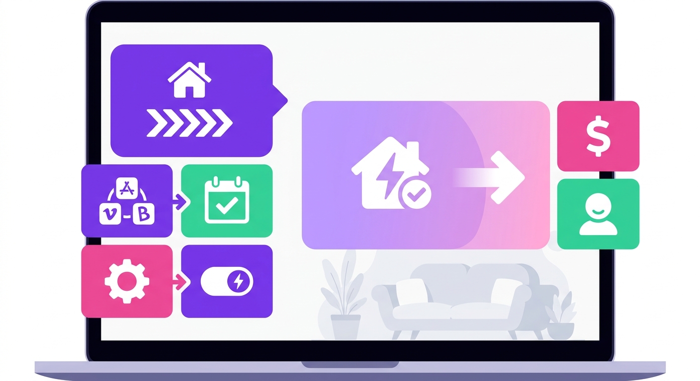 A modern dashboard is displayed on a laptop screen with recognizable short-term rental platform-style elements for Airbnb, VR