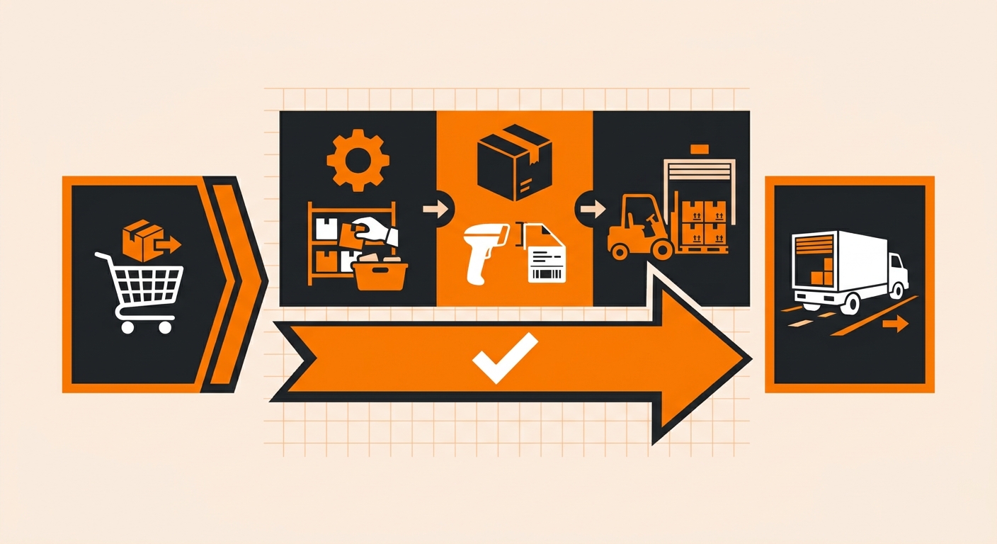 Infographic showing the carrier scan sequence from label created through picked up/in transit, processed for delivery, out for delivery, and delivered, with time gap windows labeled between each stage