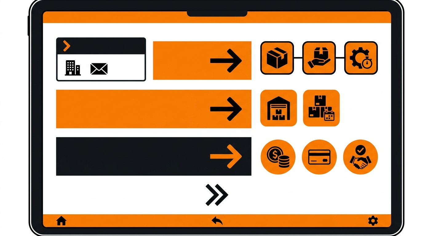A close-up of a simplified invoice document on a screen with key sections visually highlighted, such as billing details, fulf