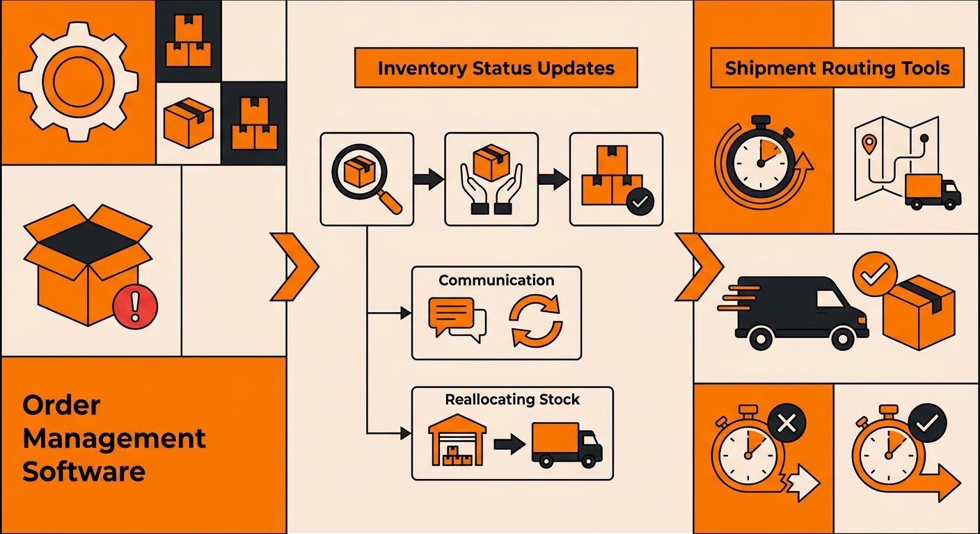 A modern customer service and logistics coordination setup featuring a split-screen view of order management software, invent
