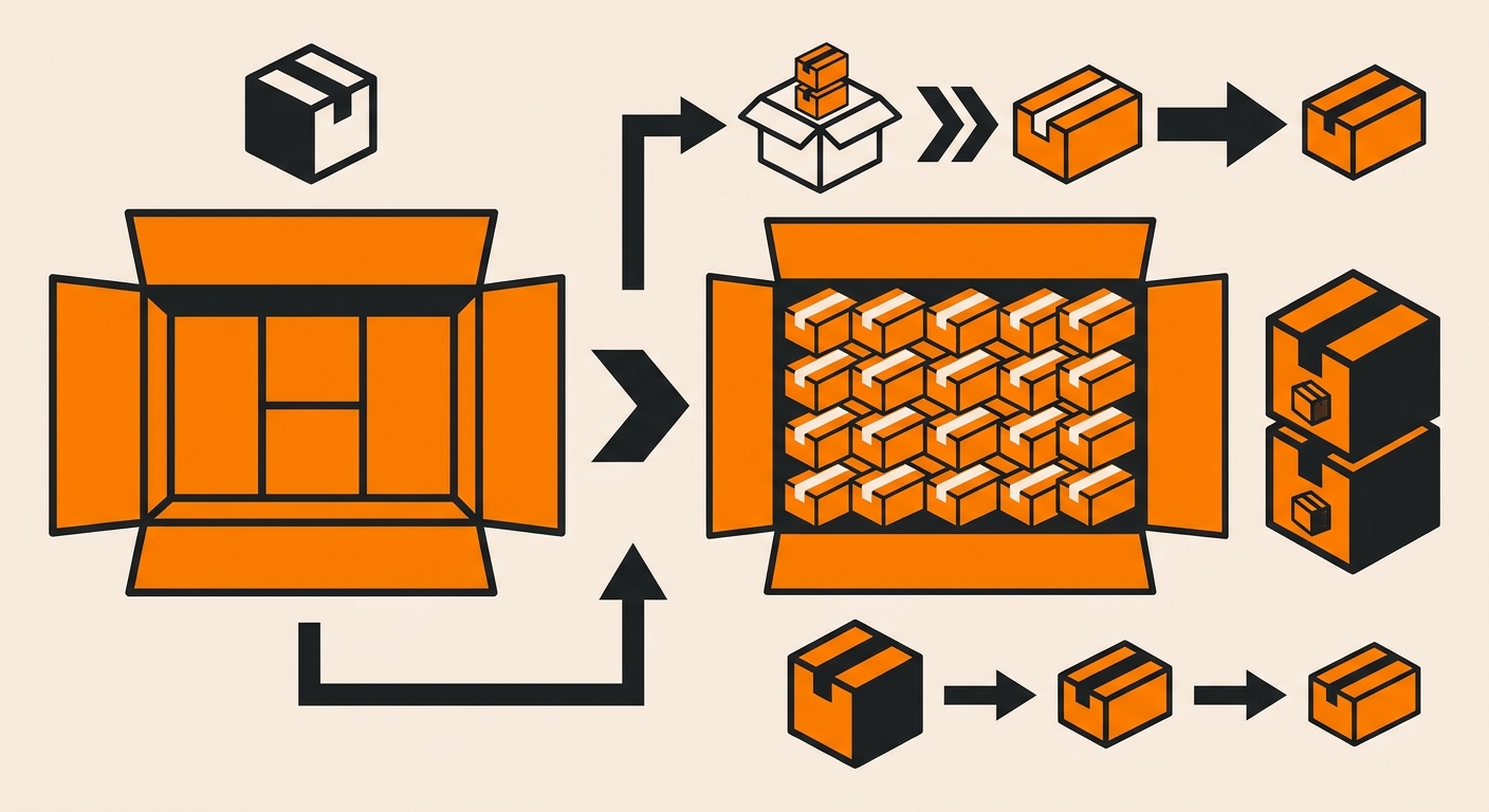 A clean studio shot of a retail product carton opened to reveal several smaller identical units grouped neatly inside, with s